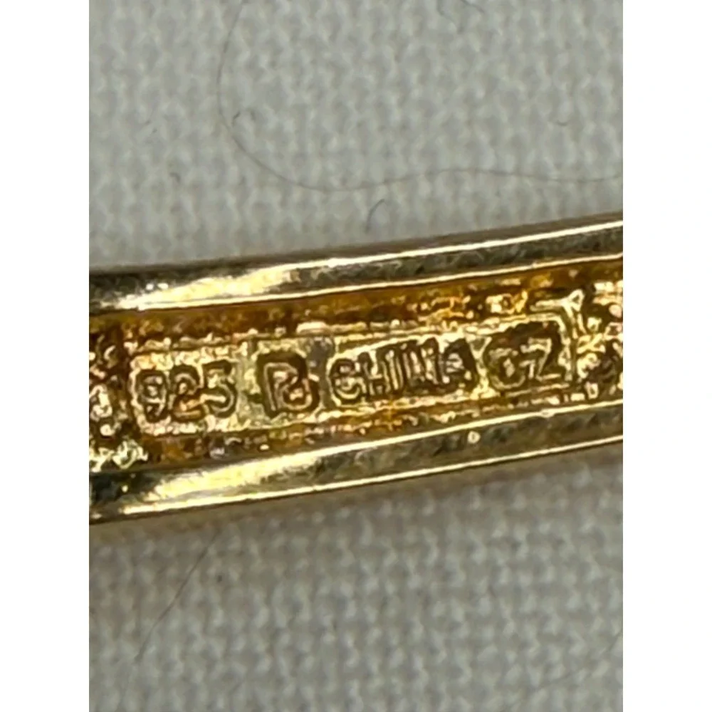 925 Sterling Silver Gold Tone Princess Cut CZ Hinged Bangle Bracelet